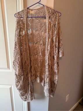 Altar'd State Taupe Crochet Openwork cardigan